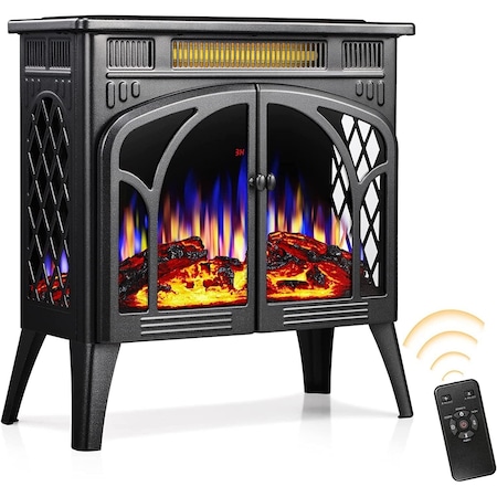 Edendirect 23.46'' Freestanding Electric Fireplace Heater, Adjustable Brightness, Overheating Safe Design, Grey S230B-GREY